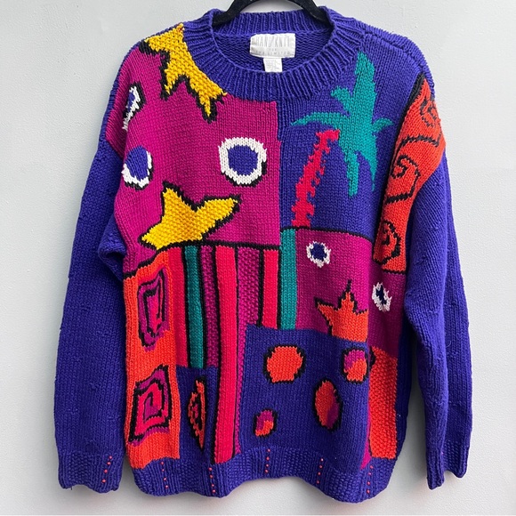Vintage 80s/90s Hand Knit for the Limited Color Block Sweater, Size M/L - Picture 1 of 7